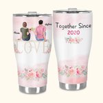 Personalized Together Since 2020 Couple Sitting on Love Chair Curved Tumbler with Straw Anniversary Valentine's Day Gift for Couple