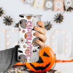 Gobelet 450ml Personnalisé avec Nom Style Fantômes Mignons Gobelet avec Couvercle Étanche Cadeau Halloween pour Enfant