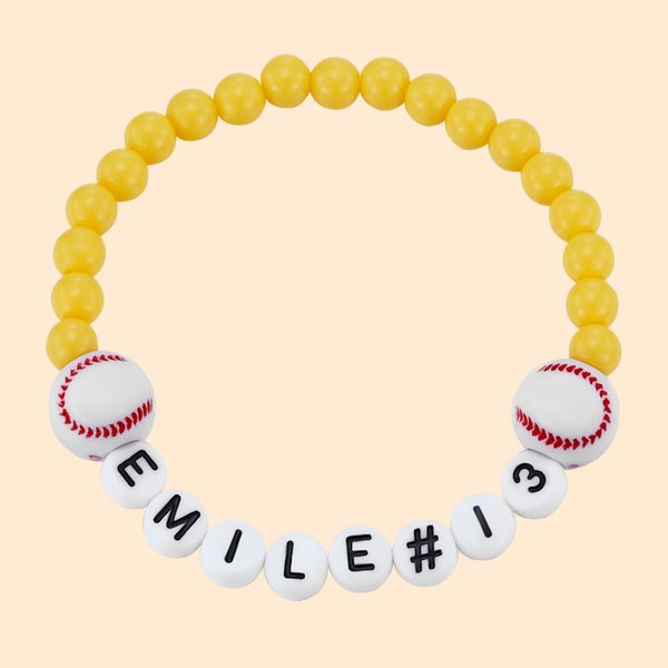 Pulsera personalizada de bolas deportivas con nombre y número Regalo de equipo para fiesta deportiva para amantes del béisbol, fútbol y fútbol america