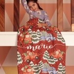 Couverture de Noël en Flanelle Douce Personnalisée avec Nom Père Noël Cadeau Anniversaire Thanksgiving pour Bébé Enfants Famille