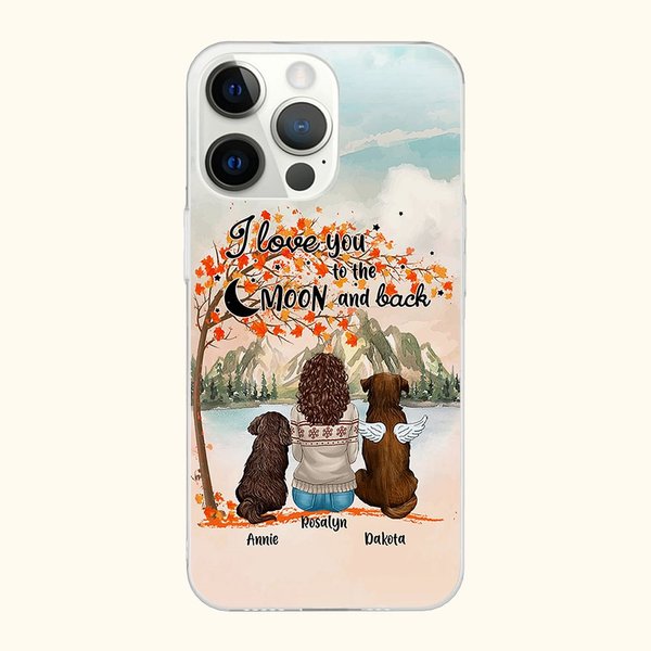 Gepersonaliseerd I Love You To The Moon And Back telefoonhoesje met namen Verjaardagscadeau voor hondenliefhebbers