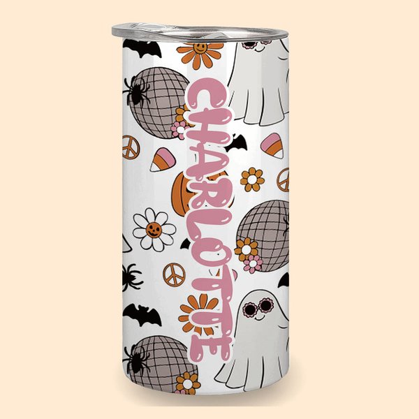 Gobelet 450ml Personnalisé avec Nom Style Fantômes Mignons Gobelet avec Couvercle Étanche Cadeau Halloween pour Enfant