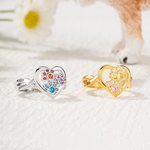 Bague Personnalisée avec Patte Nom Gravé Pierre de Naissance Cadeau pour Amoureux des Animaux de Compagnie
