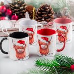 Personalisierte Hochlandrind mit Weihnachtsmannmütze Keramiktasse 330ml Doppelseitiger Druck Weihnachtsgeschenk für Familie Freunde