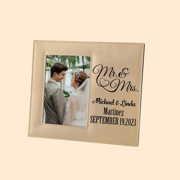 Personalized Leather Photo Frame with Name and Date Christmas Gift Anniversary Gift Wedding Gift for Couple