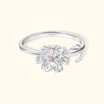 Bague Ajustable Personnalisée avec Pierre et Fleur de Naissance Bague Design Fleur Sculptée Cadeau Anniversaire Fête pour Femme