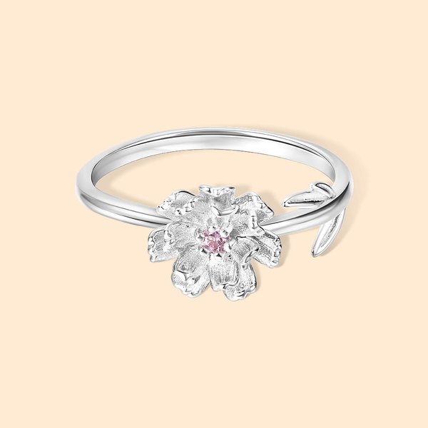 Personlig 3D Birth Flower Justerbar ring med födelsesten Smyckesgåva Julklapp Jubileumsgåva till henne