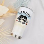 Bicchiere curvo personalizzato Camping Partners for Life per una coppia di amanti del campeggio e della famiglia