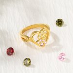 Bague Personnalisée avec Patte Nom Gravé Pierre de Naissance Cadeau pour Amoureux des Animaux de Compagnie