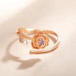 Bague Ajustable Personnalisée avec Pierre et Fleur de Naissance Bague Design Fleur Sculptée Cadeau Anniversaire Fête pour Femme