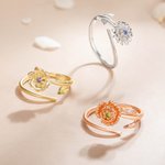 Bague Ajustable Personnalisée avec Pierre et Fleur de Naissance Bague Design Fleur Sculptée Cadeau Anniversaire Fête pour Femme