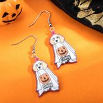 Gepersonaliseerde Halloween Schattige Spook Hond Patroon Glitter Acryl Bengelen Oorbellen Halloween Verjaardag Gift voor Dog Lover