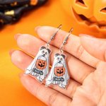 Gepersonaliseerde Halloween Schattige Spook Hond Patroon Glitter Acryl Bengelen Oorbellen Halloween Verjaardag Gift voor Dog Lover