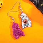 Gepersonaliseerde Halloween Schattige Spook Hond Patroon Glitter Acryl Bengelen Oorbellen Halloween Verjaardag Gift voor Dog Lover