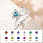 Bague Ajustable Personnalisée avec Pierre et Fleur de Naissance Bague Design Fleur Sculptée Cadeau Anniversaire Fête pour Femme