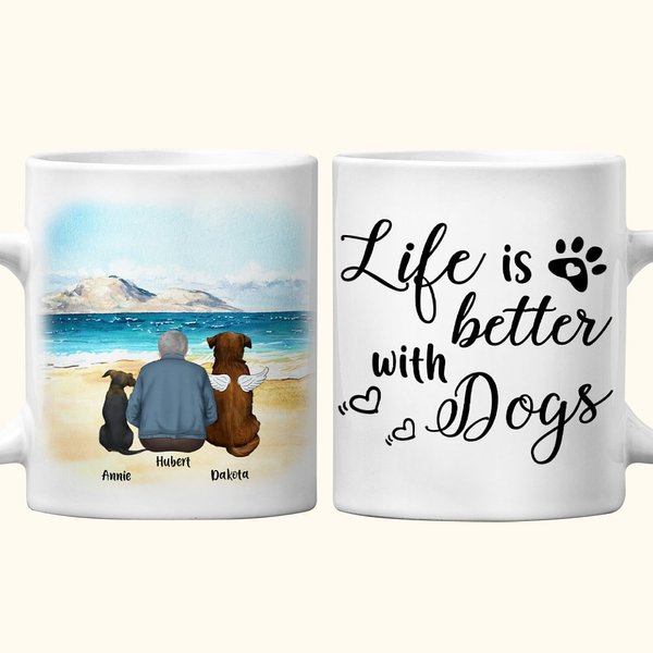 Personalized Life Is Better with a Dog/Dogs White and Color Inside 11oz 15oz Ceramic Mug with Name Gift for Dog Lovers