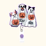 Gepersonaliseerde Leuke Spook Hond Pompoen Badge Reel Glitter Acryl Badge Halloween Gift voor Dog Lover