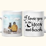 Personalised I Love You To The Moon And Back Seaside White and Colour Inside Ceramic Mug with Name 11/15 oz Gift for Dog Lovers