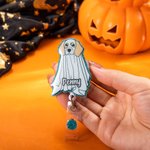 Gepersonaliseerde Leuke Spook Hond Pompoen Badge Reel Glitter Acryl Badge Halloween Gift voor Dog Lover
