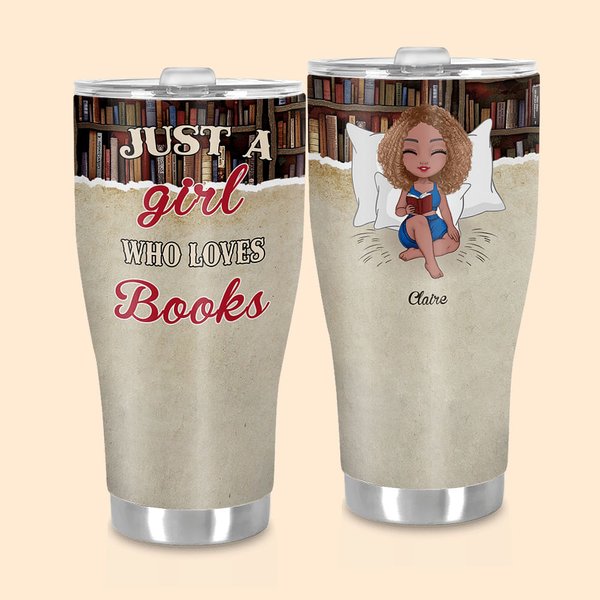 Gepersonaliseerde Just A Girl Who Loves Books 30oz Curved Tumbler Kerstmis Reading Gift voor vrouwen boekenliefhebbers