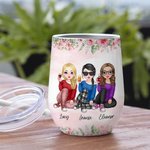 Personalized Besties Will Always Be Connected By Heart Best Friends Tea Time 12oz Wine Tumbler Birthday Gift