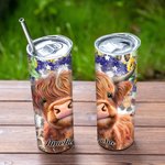 Bicchiere personalizzato da 20 oz con nome Highland Cow Sunflowers American Flag Design con cannuccia e spazzola per la pulizia Regalo di compleanno p