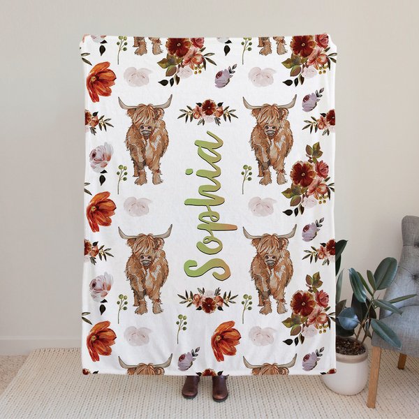 Couverture polaire douce et personnalisée avec le nom de la vache Highland Cadeau de Noël pour les enfants Highland Cow Lover