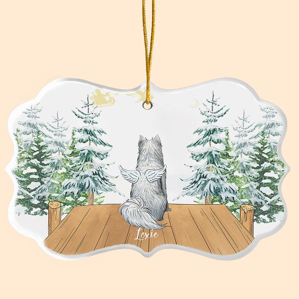 Personalized Dog Angel Acrylic Ceramic Hangings with Snow Scenery Memorial Ornament Irregular Shape Home Decor Pet Loss Gift Dog Lover Christmas Gift