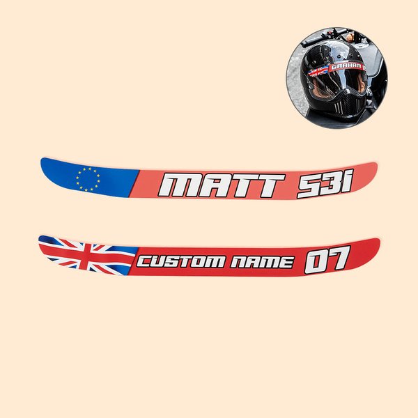 Gepersonaliseerde Set van 2 Motorfiets Helm Visor Stickers met Naam Nummer Vlag Logo Gift voor Motortsport Lover Racer