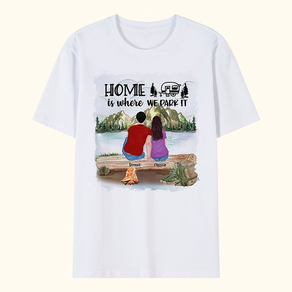Personalised Home Is Where We Park It Adult T-shirt and Kid T-shirt Christmas  Anniversary Gift for Family Couple
