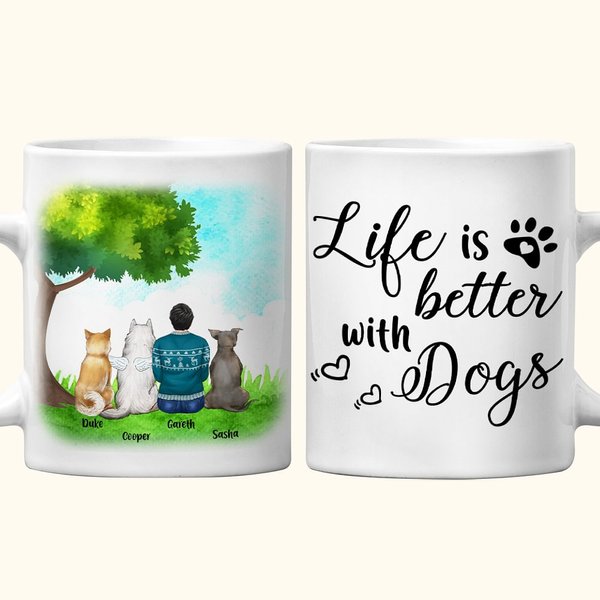 Personlig Livet är bättre med en hund / hundar Vit och färg inuti keramisk mugg med namn 11 oz och 15 oz Souvenirgåva för hundälskare