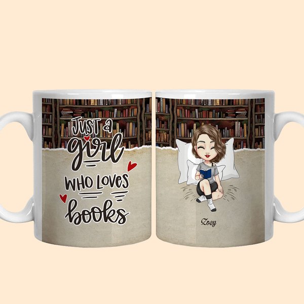 Tasse en céramique colorée personnalisée Just A Girl Who Loves Books Cadeau d'anniversaire et de Noël pour une fille qui lit et qui aime les livres