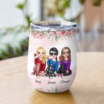 Personalized Besties Will Always Be Connected By Heart Best Friends Tea Time 12oz Wine Tumbler Birthday Gift