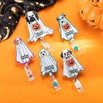 Gepersonaliseerde Leuke Spook Hond Pompoen Badge Reel Glitter Acryl Badge Halloween Gift voor Dog Lover
