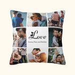 Personalised Heart Love Photo Collage Throw Pillow Home Decor with Text Birthday Anniversary Christmas Gift for Couple Family