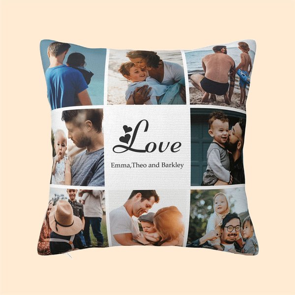 Personalised Heart Love Photo Collage Throw Pillow Home Decor with Text Birthday Anniversary Christmas Gift for Couple Family