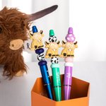 Personlig Highland Cow Print kulepenn skrivesaker med navn og silkoneperle Bursdagsgave til Highland Cow-elsker