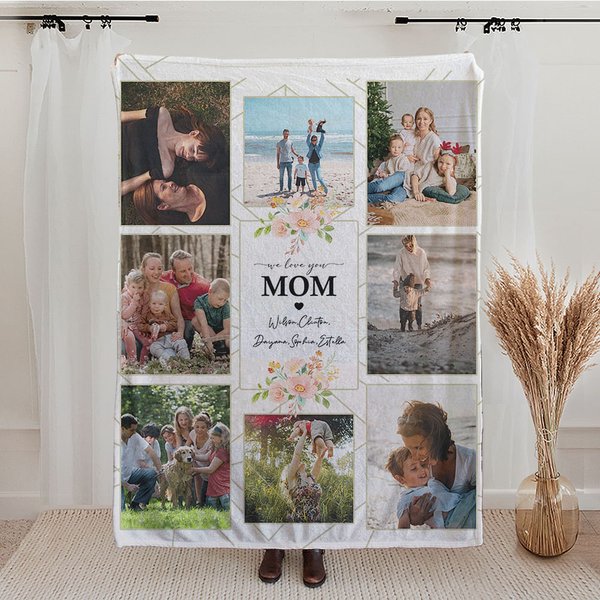 Couverture Sherpa ou Polaire Personnalisée avec Photo Thème We Love You Mom Cadeau d'Anniversaire Fête des Mères pour Maman