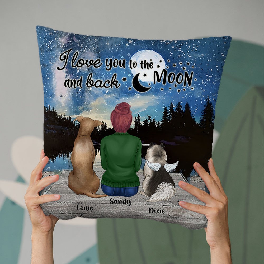 Funda de cojín personalizada I Love You To The Moon And Back Regalo de cumpleaños y Navidad para los amantes de los perros 2
