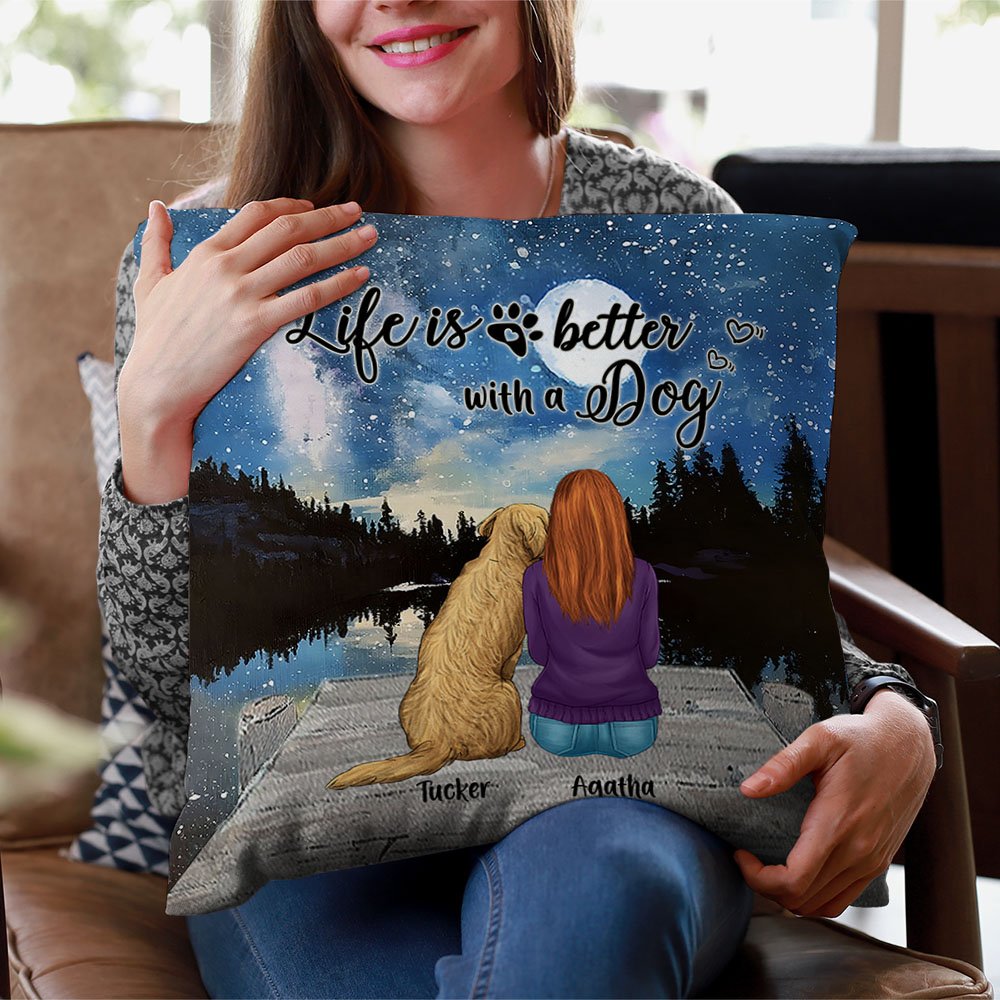 Funda de almohada personalizada Life Is Better With A Dog (La vida es mejor con un perro) Regalo de cumpleaños y Navidad para los amantes de los perro 3