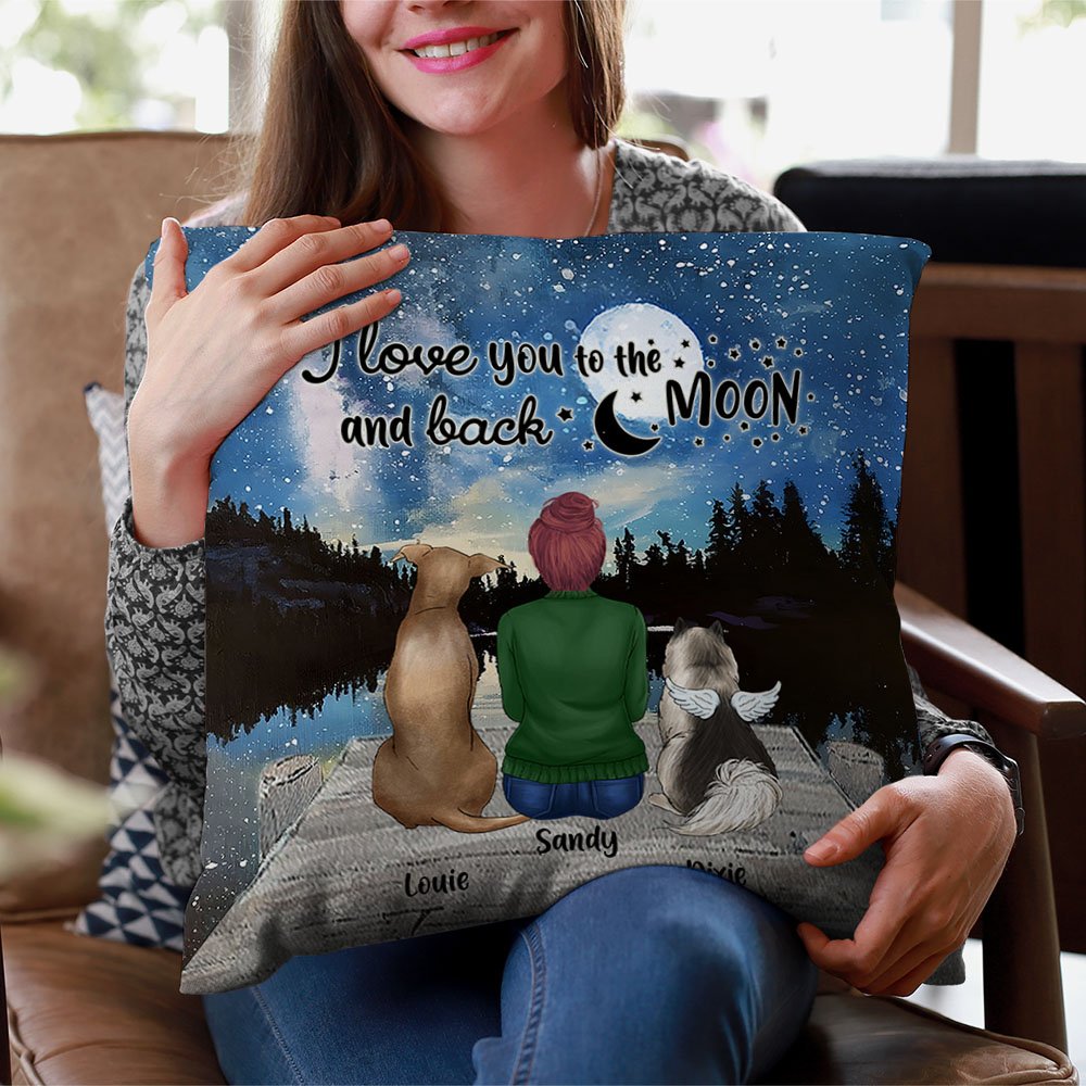 Funda de cojín personalizada I Love You To The Moon And Back Regalo de cumpleaños y Navidad para los amantes de los perros 3