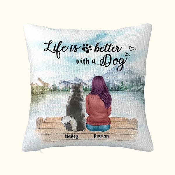 Funda de cojín personalizada Life Is Better With Dogs Regalo de cumpleaños y Navidad para los amantes de los perros