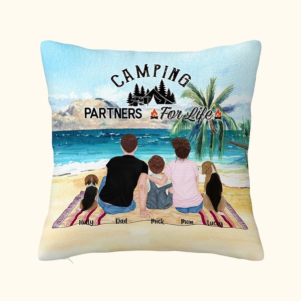 Taie d'oreiller personnalisée Beach Family Camping Camping Partners For Life Cadeau d'anniversaire Cadeau de Saint-Valentin