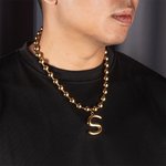Personalized Unisex Oversized Bubble Initial Ball Chain Necklace Father's Day Birthday Gift for Hip-Hop Lover