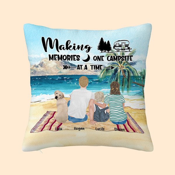 Taie d'oreiller personnalisée pour la famille qui fait du camping un lieu de mémoire Cadeau d'anniversaire Cadeau de la Saint-Valentin