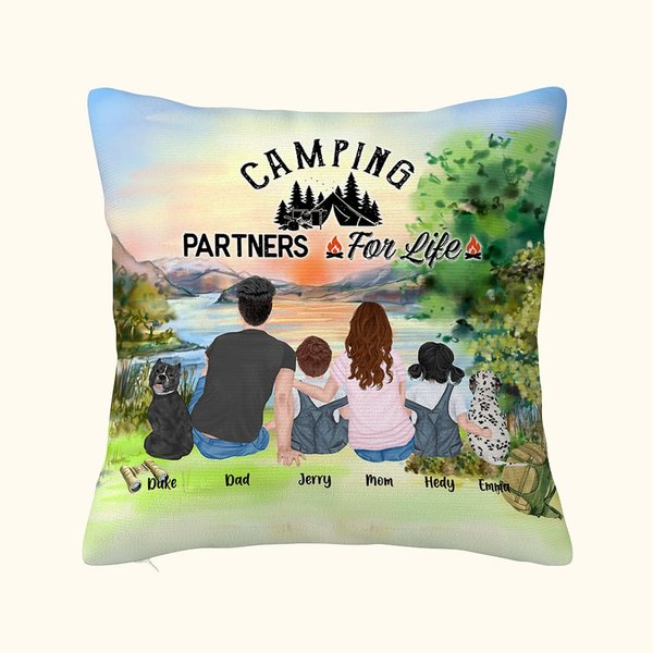 Housse d'oreiller personnalisée Camping Family Sunrise Camping Partners For Life Cadeau de Saint-Valentin Cadeau de Noël