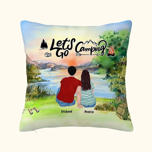 Taie d'oreiller personnalisée Let's Go Camping Cadeau d'anniversaire Cadeau de Saint-Valentin pour le salon