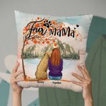 Jugando con mis amigos peludos bajo el arce Funda de cojín personalizada Regalo de cumpleaños y Navidad para los amantes de los perros