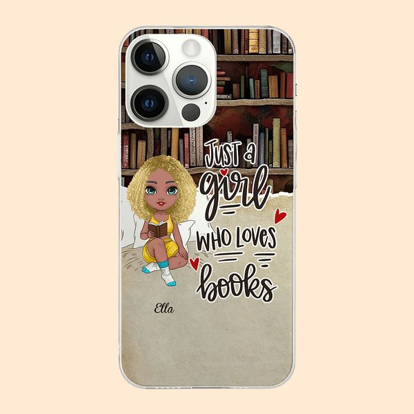 Spersonalizowane etui na telefon komórkowy Just A Girl Who Loves Books z imieniem Urodziny Boże Narodzenie Czytanie Prezent dla siostry Przyjaciółka Miłośniczka książek