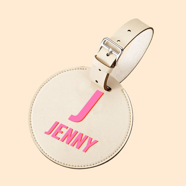 Personalized Name Initial Luggage Tags Round Monogrammed Suitcase Label with Built-in Card Holder Gift for Travel Lover